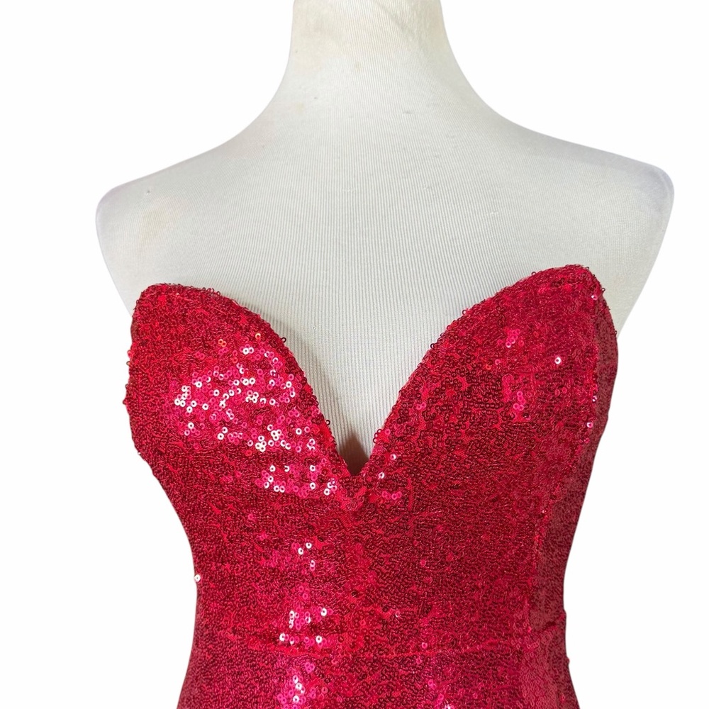 Vtg Charlotte Russe Red Sequin Sweetheart Strapless Flounce Hem Dress - Medium - Picture 2 of 14